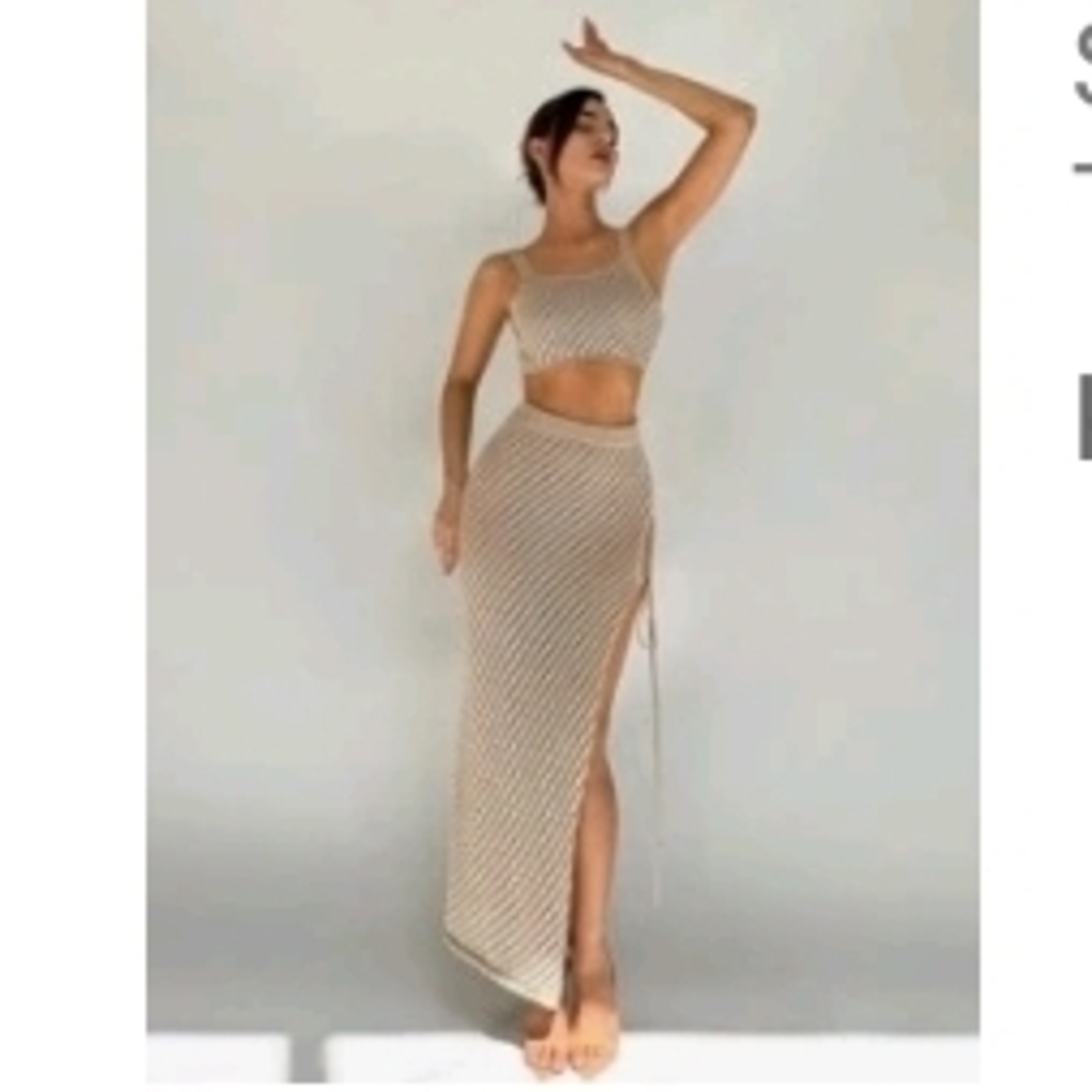 Chic Beige Striped Maxi Skirt